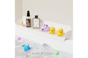 VASZU Bathtub Splash Guard, Silicone Toy Tray Holder Storage with 10 Strong Suction Cups, Bathtub Accessories Prevent Water Spill, Countertop Protectors for Tub, Bathroom Sink, Kitchen Sink 1 Pcs Gray White