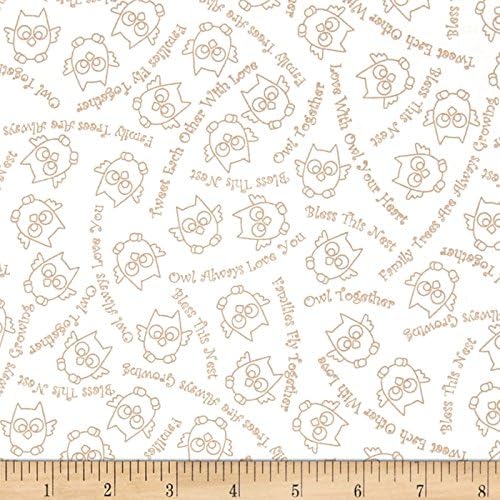 Quilting TreasuresOwl In The Family Owl Sketch & Words Quilt Fabric By The Yard, Brown/White