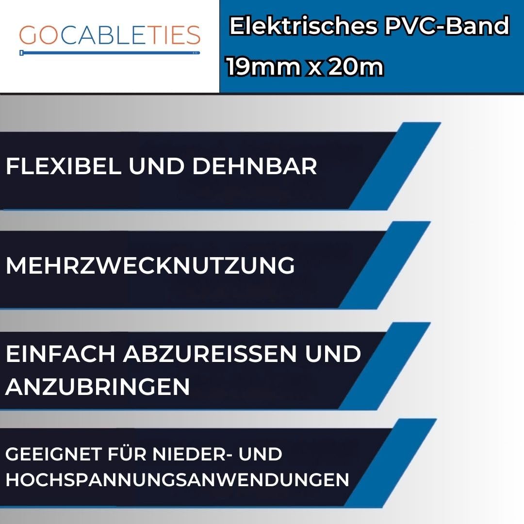 Gocableties-PVC-Isolierband, 20 m x 19 mm, mehrfarbig, gemischt, hochwertiges Klebeband, 9 Rollen 6