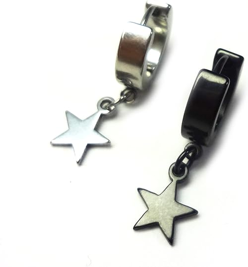 Amazon Strength 組合せ選択 チタン スター フープ ピアス 2個 ジュエリー ポーチ セット Amanosongオリジナル3点セット 96 五芒 星 メンズ レディース ファッション アクセサリー プレゼント ブラック X シルバー ピアス 通販