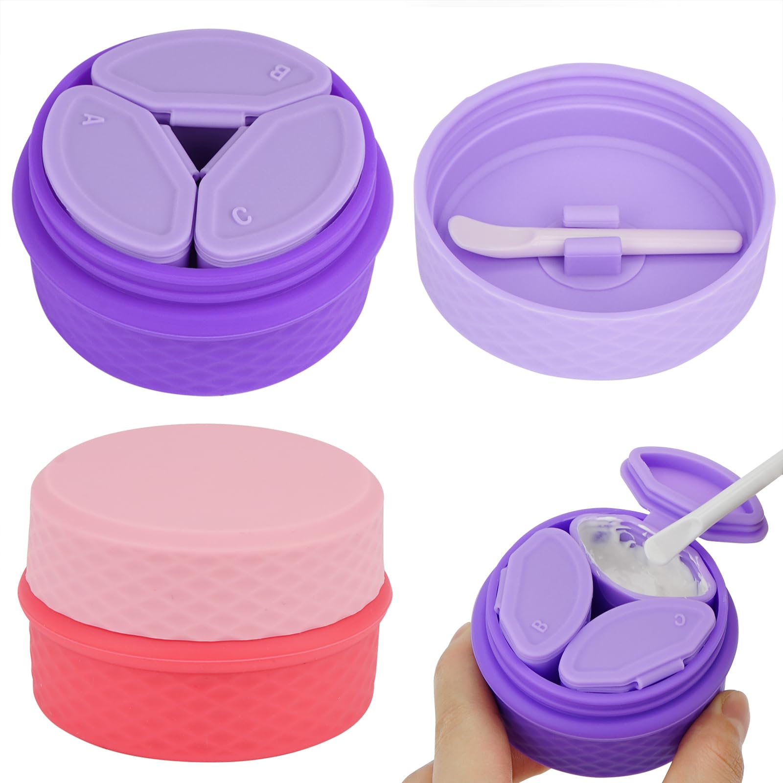 Photo 1 of Adorila 2 Pack Silicone Makeup Containers, Leak-Proof Travel Cosmetic Jars for Creams with Lid, Travel Essentials Accessories for Toiletries (Pink, Purple)