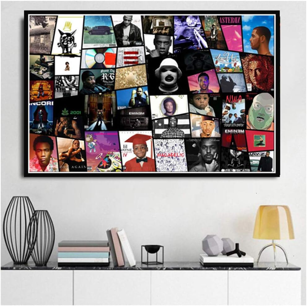 Rap Music Star NWA Big J Cole Drake Collage Hip Hop Albums Painting Art Wall Pictures for Living Room Home Decor -60x90cm No Frame