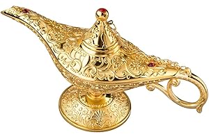 Feyarl Vintage Aladdin Legend Magic Genie Wishing Light Pot Classic Costume Props Home Tabletop Decor Crafts Display for Home Birthday Gift Wedding Christmas (Gold)