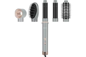 IG INGLAM MegaAIR Styler, 5 in-1 Professional Interchange Hair Dryer Brush 110,000 RPM Brushless BLDC Motor Ionic Hot Air Brush Volume,Straighten and Curling, Gray