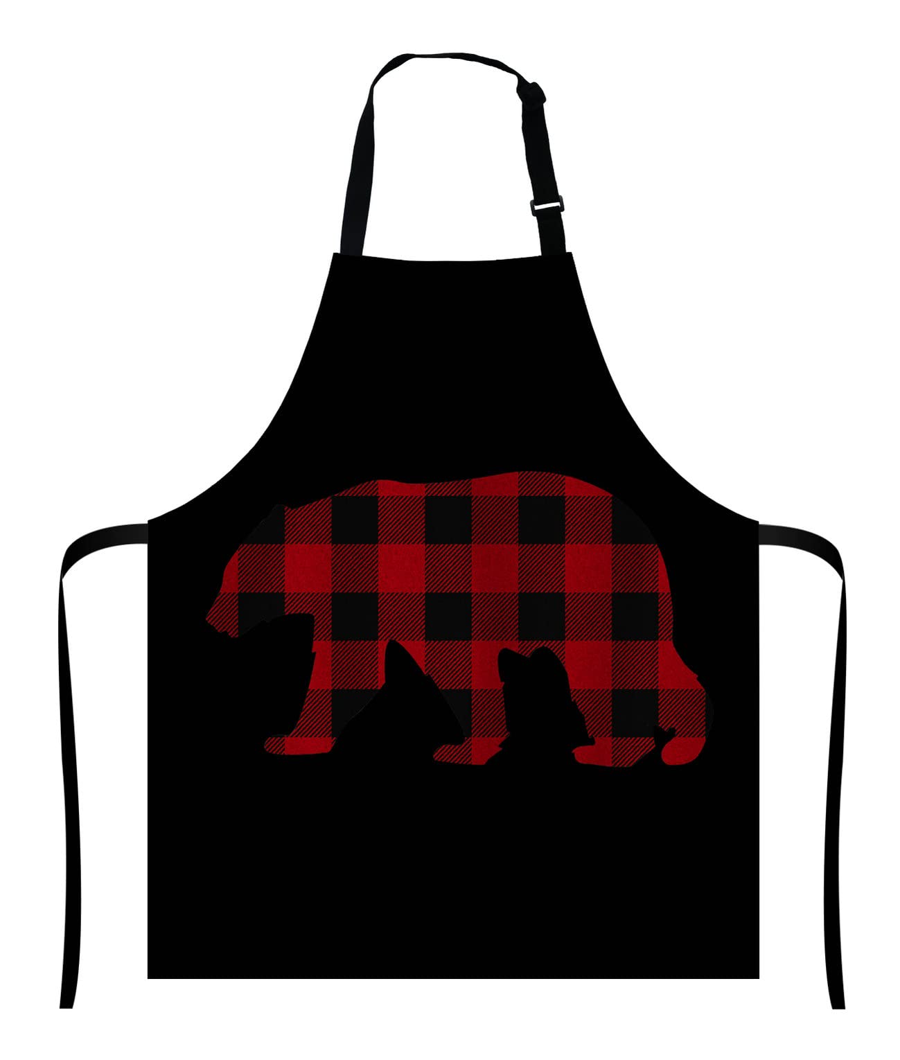 Wasach Black and Red Buffalo Plaids Bear Apron,Adjustable Neck Bib for Men Women,Suitable for Kitchen Cooking Waitress Chef