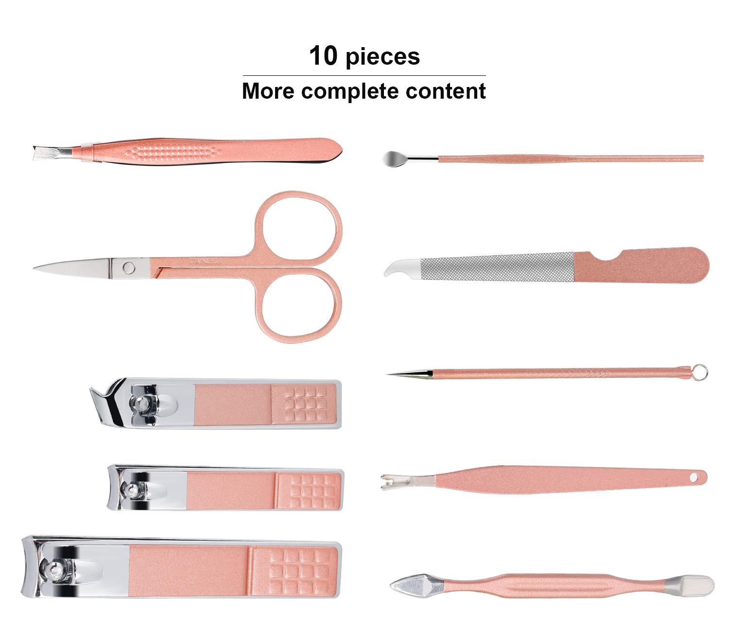 Manicure Set, Travel Mini Nail Clippers Kit Pedicure Care Tools, 10pcs Stainless Steel Grooming kit (Pink) : Beauty