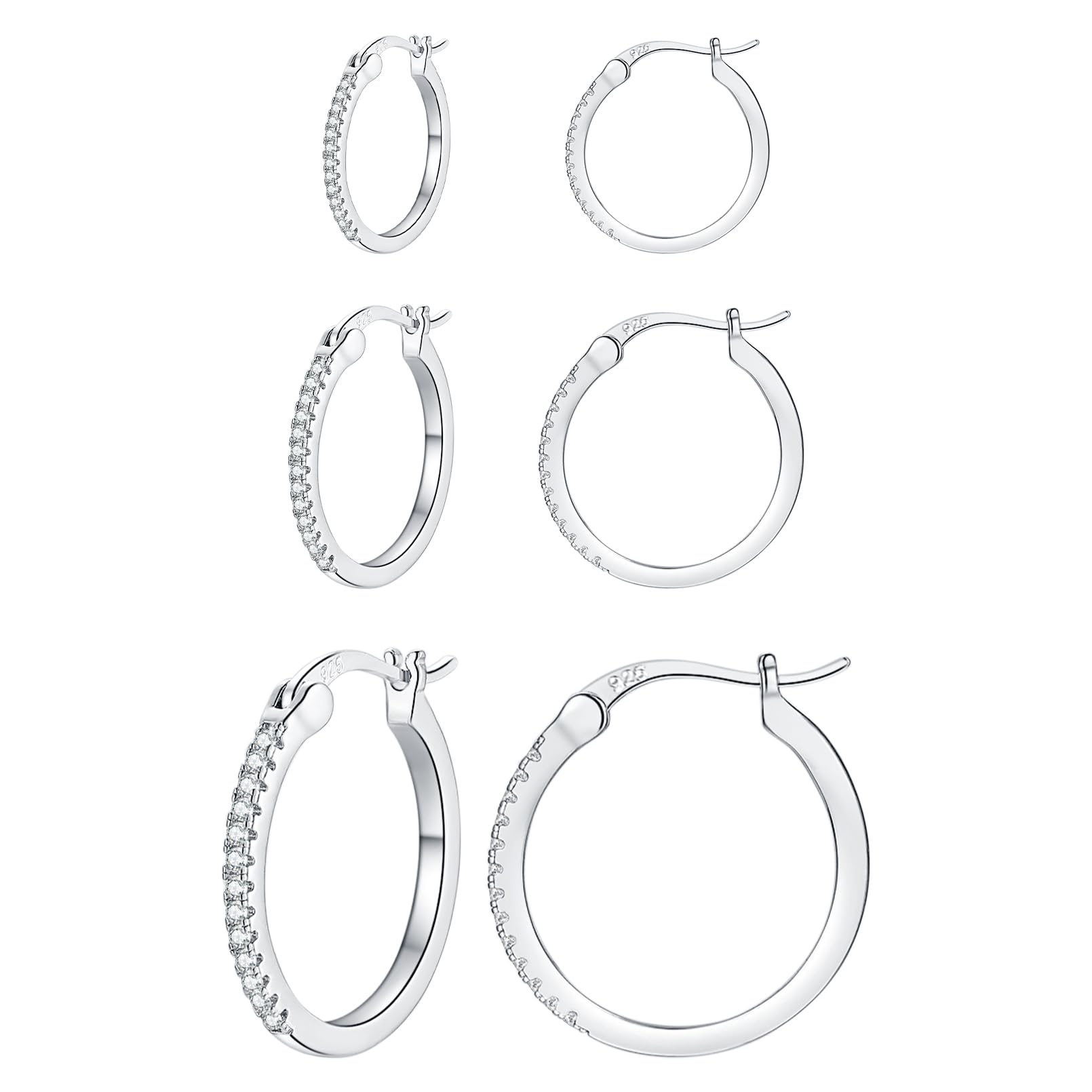 Sterling Silver Hoop Earrings -3 Pairs Hypoallergenic14K White Gold Plated Small Hoop Earrings