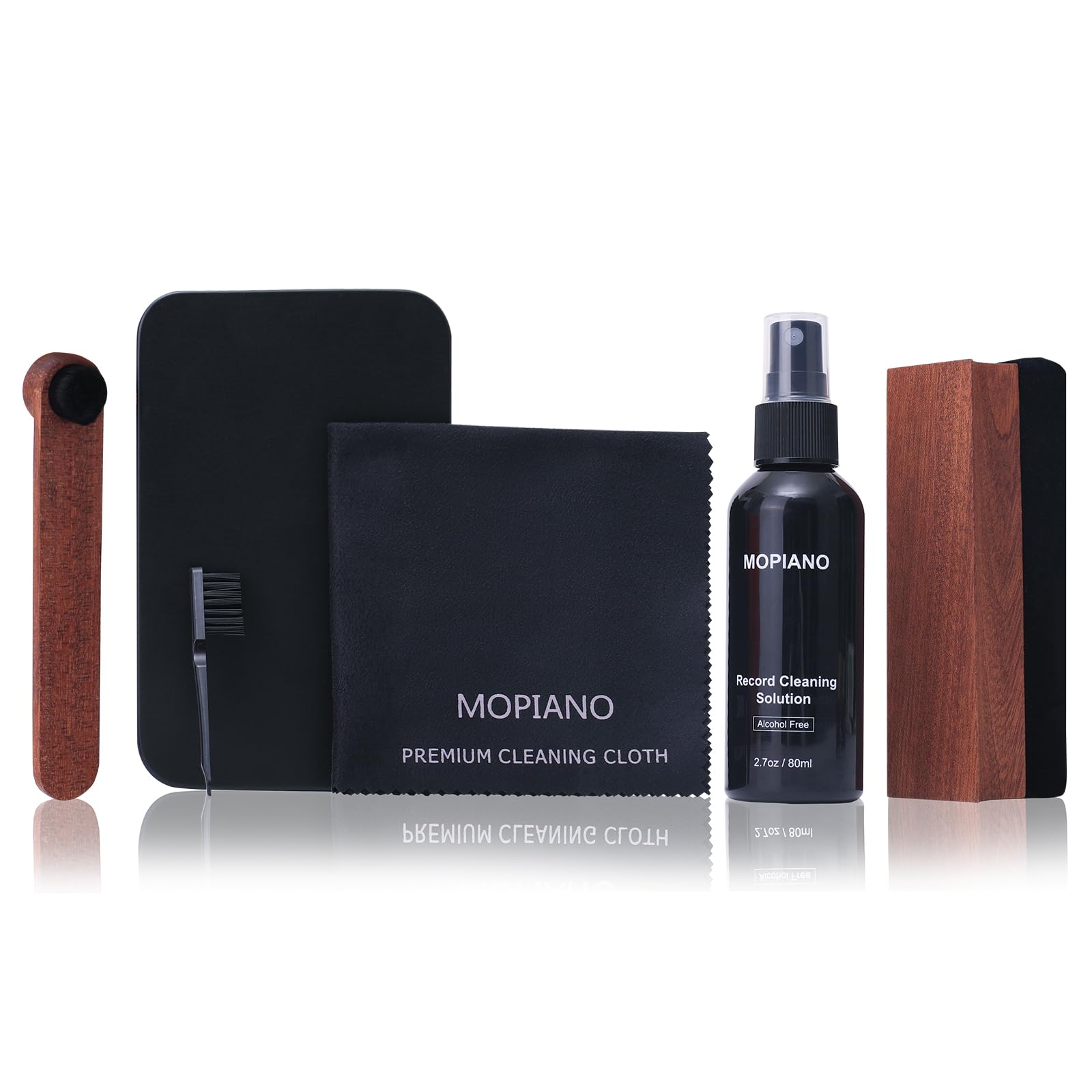 Vinyl LP Record Cleaning Set 6-in-1 | Includes Velvet Padding Brush, LP Cleaning Fluid, Stylus Brush, Nylon Brush, Microfibre Cloth and Storage Box