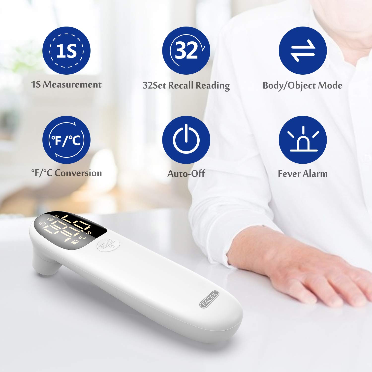 [All New 2020] Forehead Thermometer for Fever by FACEIL, Touchless Infrared Thermometer with Fever Alert and 32 Group Memory Recall, Digital Thermometer for Adults and Babies (1 Second Fast Reading): Industrial & Scientific