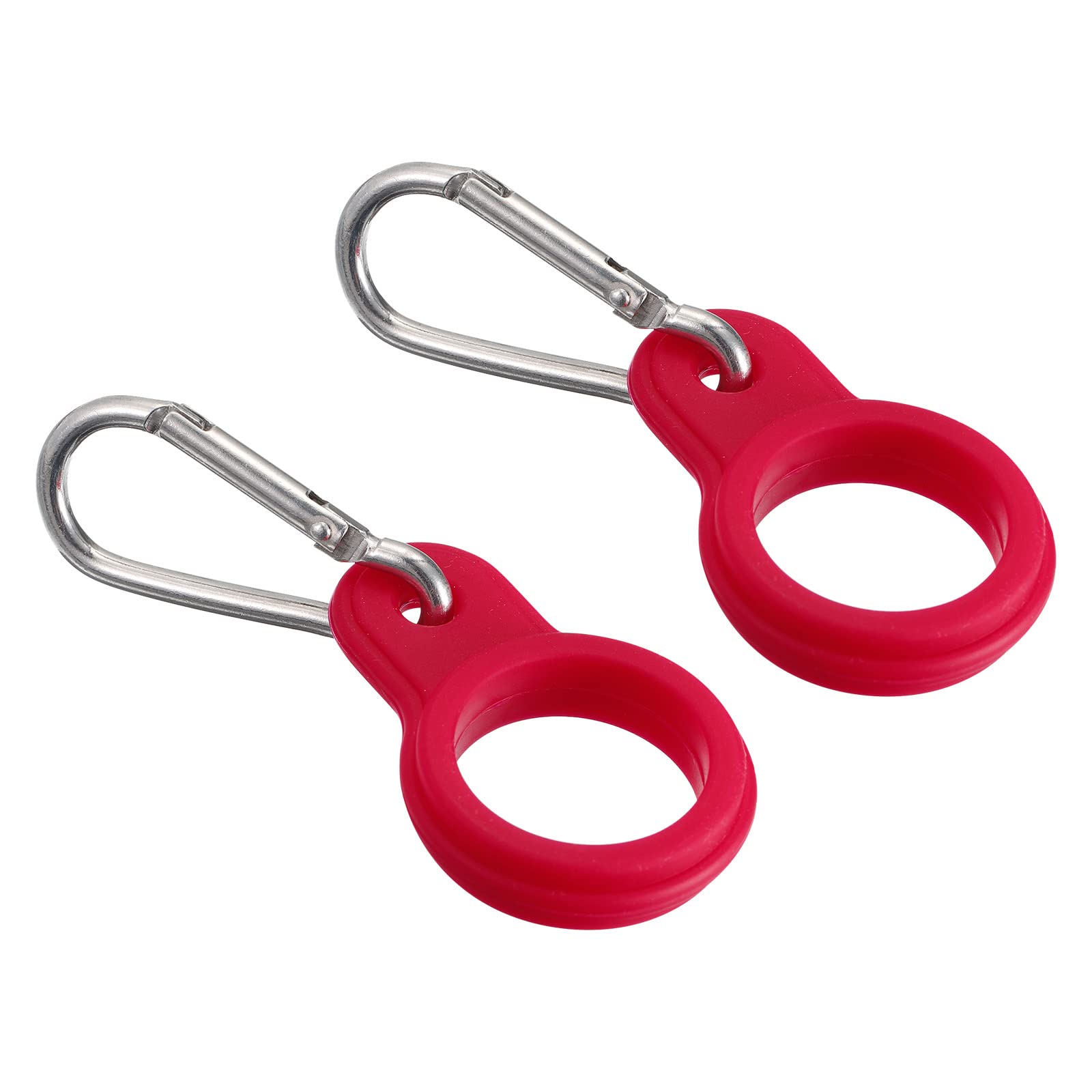 PATIKIL Silicone Water Bottle Clip with Buckle, 2 Pack Drink Holder Hook Keychain Clip Ring for Outdoor Activities Daily Use, Red Silver
