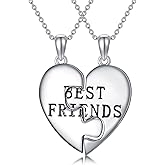 DONGHU Friendship Necklaces for 2 Women Sterling Silver Matching Heart Pendant Best Friend Necklace for Her BFF Necklace Jewelry Gifts