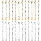 DICOSMETIC 24Pcs 2 Colors Bracelet Extender Chains Bulk Stainless Steel Extender Chain End Chains with Lobster Claw Clasps Small Metal Curb Chain Extension with Teardrop for Jewelry Making