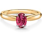 Gem Stone King 10K Yellow Gold Pink Tourmaline Solitaire Engagement Ring For Women (0.85 Cttw, Oval 7X5MM, Gemstone October Birthstone)