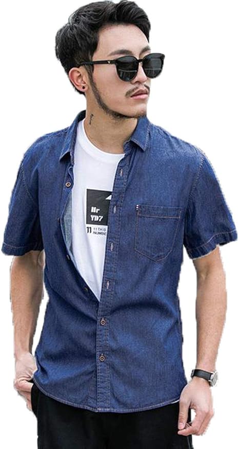 Amazon アイビエツ Aibietu おしゃれ メンズ デニム シャツ 半袖 ストリート系 カジュアル 薄手 スリム トップス ワイシャツ シャツ 通販