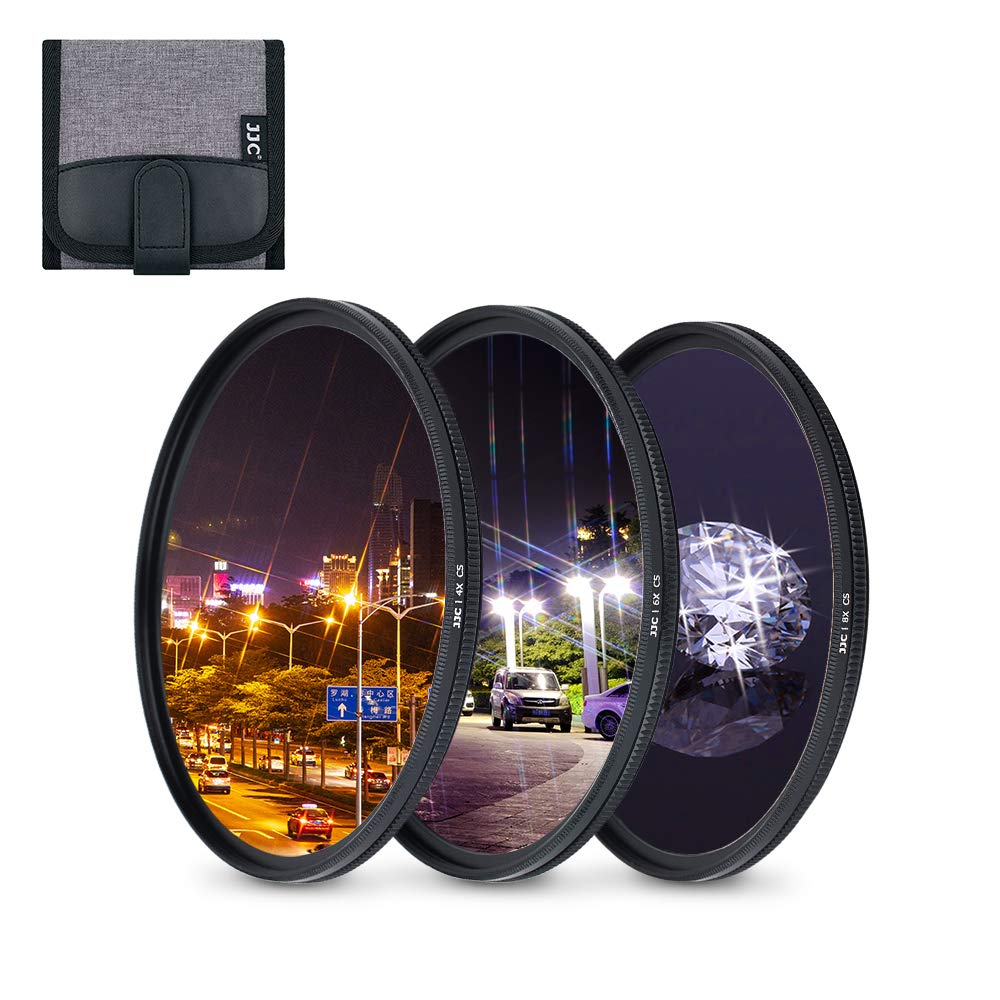 JJC 58mm Adjustable Star Filter Starburst Filter (4+6+8 Points/3 Pieces) with Protective Filter Pouch for Sparkling Starlight Photography Cross Screen Special Effect Lens Filters