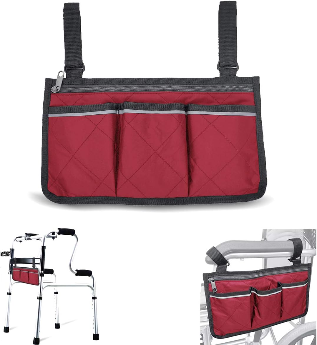Wheelchair Side Bags, Armrest Accessories to Hang on Side with Bright Line Waterproof Red Walker Storage Pouches for Home/Outdoor/Baby Cart (red Side): Health & Personal Care