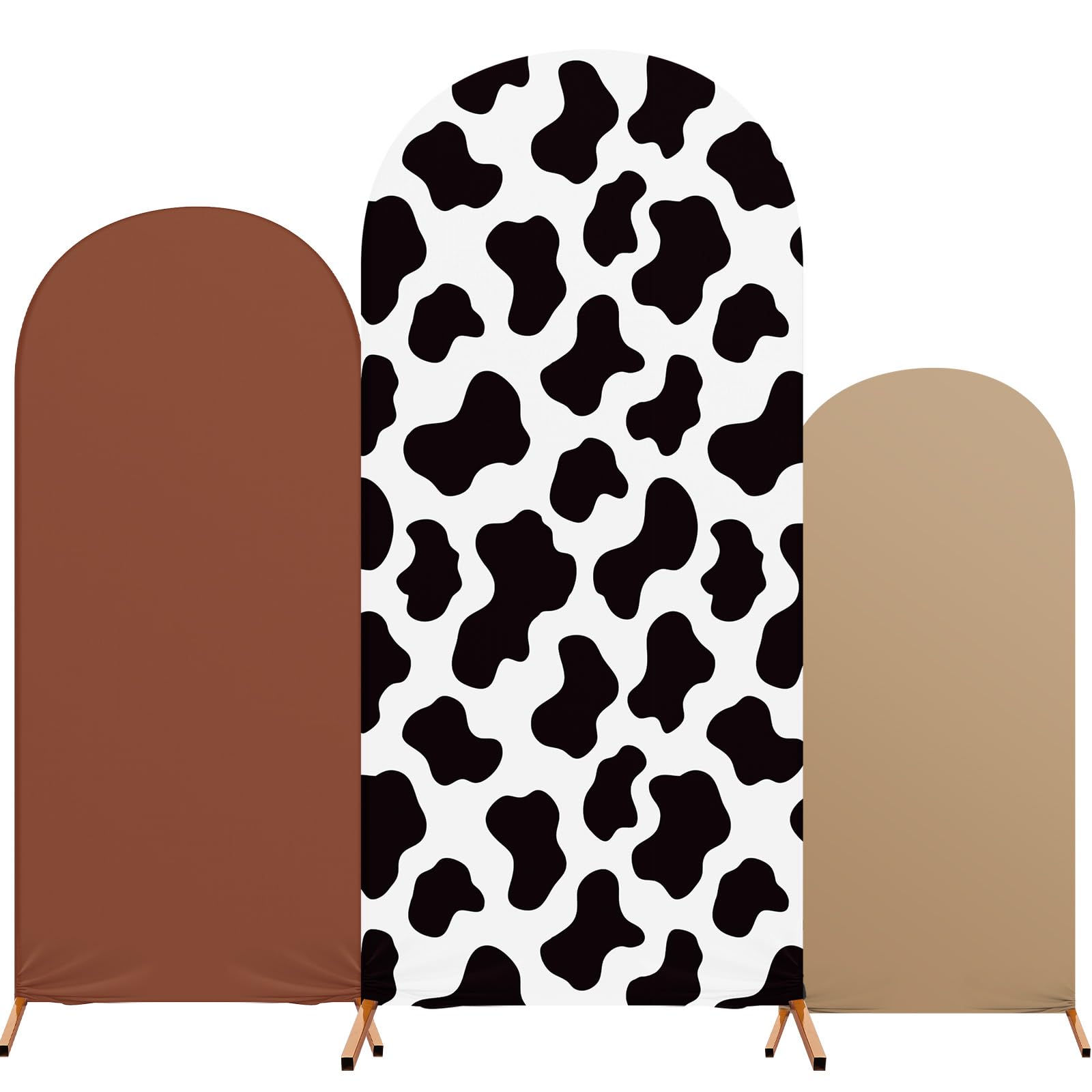 Photo 1 of RimCereal 3 Sets Cow Theme Party Arch Backdrop Cover Cow Birthday Party Decorations Spandex Stretch Backdrop Stand Cover 4ft, 5ft, 6ft for Birthday Banquet Ceremony(Brown)