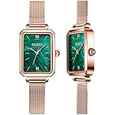 OLEVS Fashion Luxury Square Face Watch for Women - Retro Gold Stainless Steel Mesh Band,Analog Quartz,Waterproof Elegant Slim Dress Watch Self Love Splurge & Christmas Gift for Her