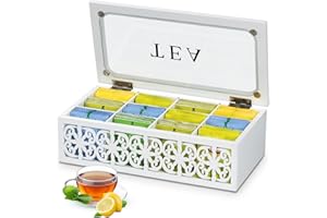 handrong Tea Box,Wood Tea Organizer and Storage,12 Compartments Tea Bag Holder Organizer with Clear Window for Countertop Kitchen Cabinet Pantry