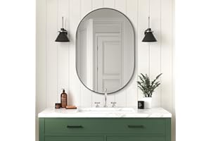 ANDY STAR Black Oval Mirror, 24x36 Oval Black Mirror in Stainless Steel Metal Frame for Bathroom, Entryway, Living Room, Contemporary 1" Deep Set Design Wall Mount Hangs Vertical or Horizontal