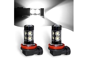 dawfall Pack-2 Car H11 High Power Fog Lamp, 10SMD 50W 6000K CREE Chip Super Bright Waterproof Anti-fog Lighting Bulb, Alloy Lamp Body 60000H Bulb Replacement, Universal for Cars (White)