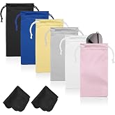 Hoiny 6 Pcs Premium Microfiber Sunglasses Pouch Bag, Glasses Case Soft | With 2 Cleaning Cloths, Drawstring Storage Pouch for Phone, Eyeglass Holder, Eyewear