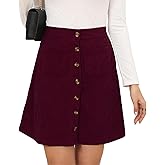 Bbkkuck Women's Button Down Corduroy Skirts High Waist A-line Pleated Short Mini Skirt with Pockets