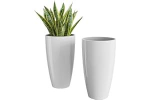 QCQHDU 21 inch Tall Planters for Outdoor Plants Set of 2,Outdoor Planters for Front Porch,Large Pots for Plants Outdoor Indoor,White Planters Flower Pots