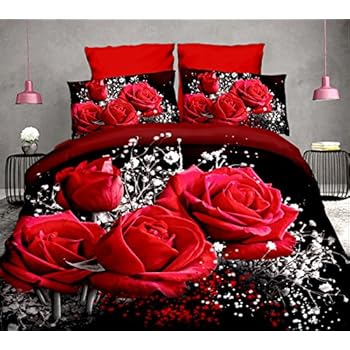 Amazon.com: Suncloris,3d Big Red Rose,Queen Size,4pc