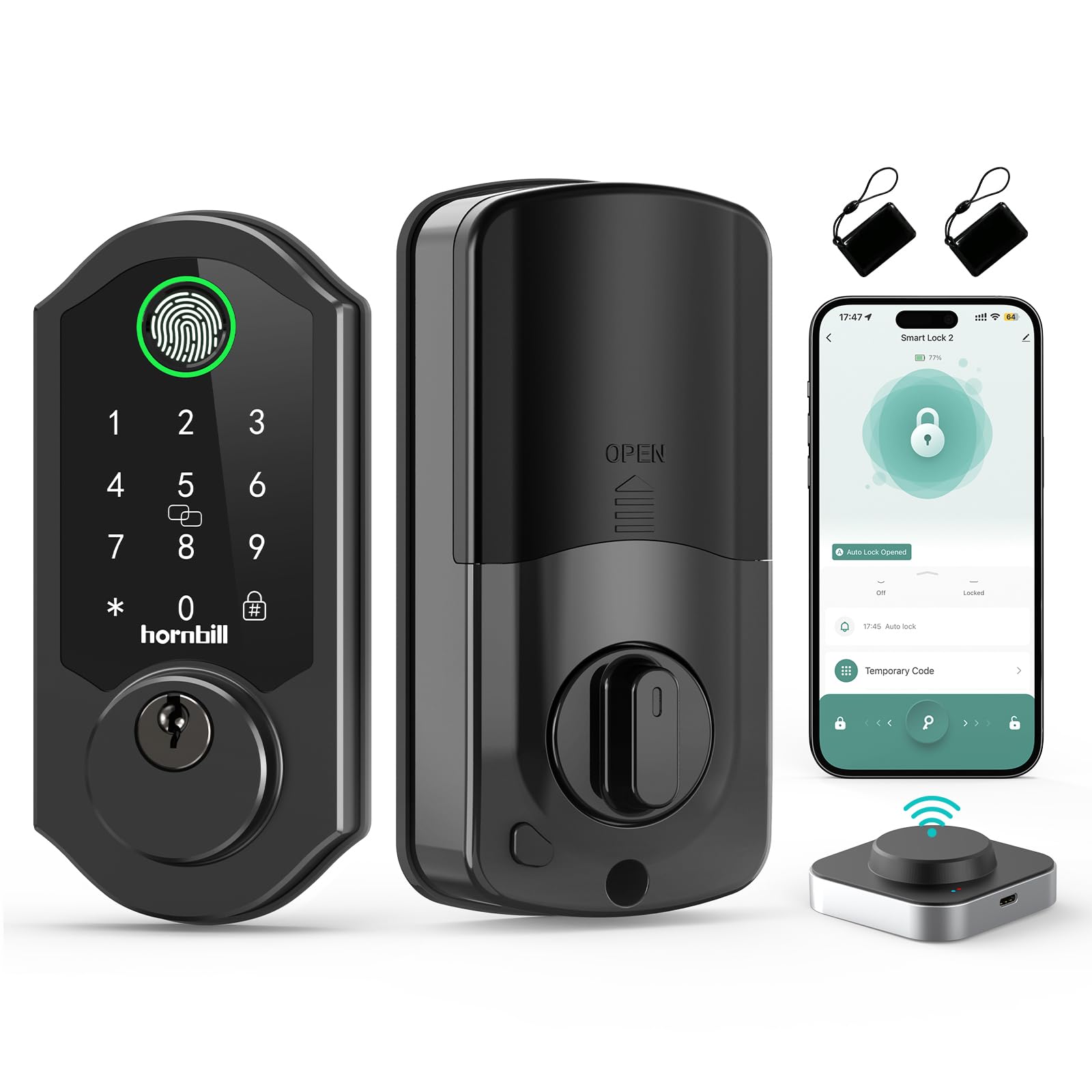 Photo 1 of Hornbill Smart Lock WiFi Deadbolt: Keyless Entry Front Door Lock, Alexa Fingerprint Bluetooth Electronic Deadbolt Keypad, App Remote Control,Auto Lock, Keyfob Key Gateway Sets,Matte Black