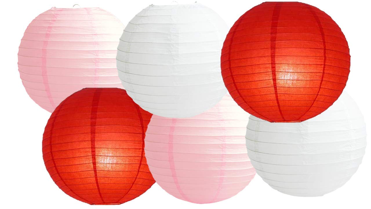 Paper Lanterns Mix Color Packs of 6 Round Paper Lanterns Lampshade (Pink White Shade, 16" (40 cm))