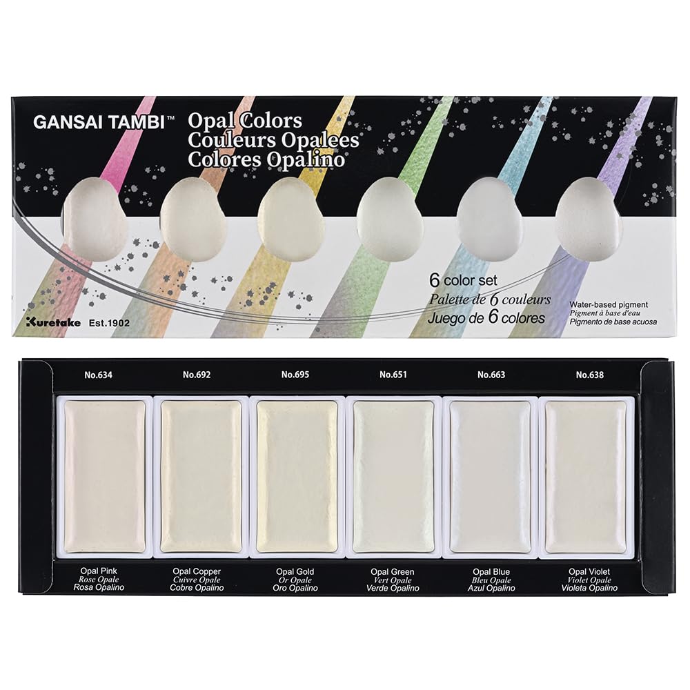 Kuretake GANSAI TAMBI Opal Colors 6 colours Watercolour Paint Set, Professional-quality art supplies for artists, Non-Toxic, Made in Japan