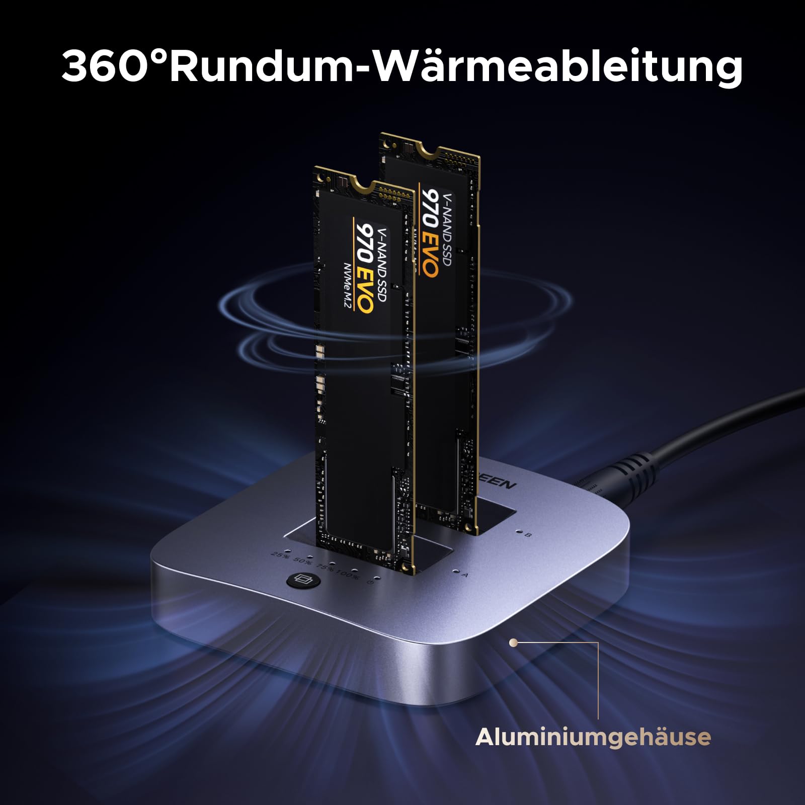 UGREEN Festplatten Dockingstation, USB 3.2 Gen 2X2 20Gbps Dual Bay NVMe SSD Gehäuse, M.2 Festplattengehäuse für M Key PCIE NVMe SSD, Offline-Klonen und UASP unterstützt 5