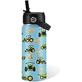 Car Gift for Boys Girls - 16oz Kids Water Bottle with Straw Lid, Stainless Steel Insulated Bottle, Leak Proof, BPA-Free, Tractor Water Bottle for School, Truck Lovers Children Birthday Gift Cup(1pc)