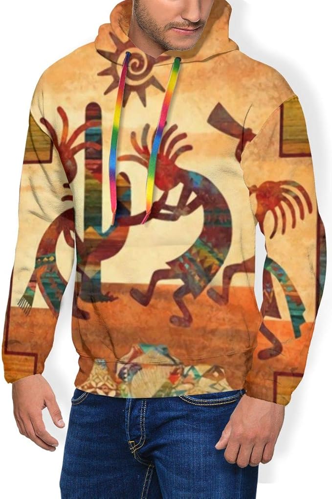 LAOLUCKY Southwest Native American Kokopelli Men Long Sleeve Pullover