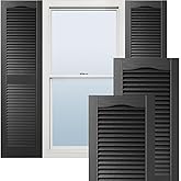 Ekena Millwork Lifetime Vinyl LL1S14X05500BL Standard Cathedral Top Center Mullion, Open Louver Vinyl Shutters, w/Installation Shutter-Lok's &amp; Matching Screws (Per Pair), 14 1/2"W x 55"H, Black