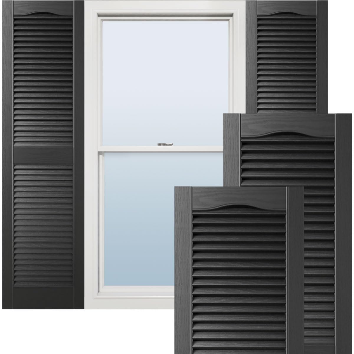 Photo 1 of Ekena Millwork Lifetime Vinyl LL1S14X06000BL Standard Cathedral Top Center Mullion, Open Louver Vinyl Shutters, w/Installation Shutter-Lok's & Matching Screws (Per Pair), 14 1/2"W x 60"H, Black