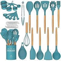 Umite Chef Kitchen Utensils Set, Non-Stick Silicone Kitchen Utensils, Spatula Set with Holder, Wooden Handle, Heat Resistant 