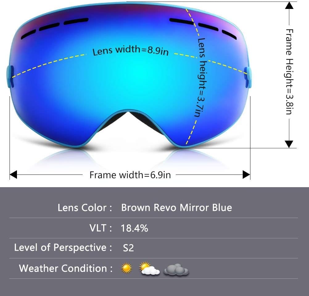 YAKAON Y1 Ski Goggles OTG Snowboard for Men Adjustable Strap for
