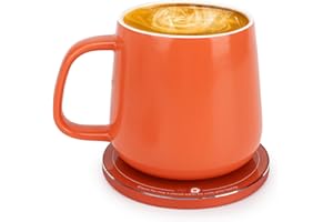 APEKX Warm Cup Coffee Mug Warmer Set - Smart Stable Constant Temperature 131°F, 15W Wireless Charging, 12.8 oz Capacity - Supports USB-C Interface, Automatic Power On/Off Function (4 H). (Tangerine)