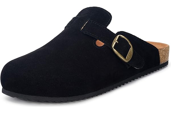 Intini Womens Suede Clogs Mens Leather Mules Unisex Cork Footbed Sandals with Arch Support