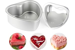 TAOUNOA Heart Shaped Cake Pans for Valentine's Day and Home Baking, 4 Inch and 6 Inch Set of 2, Aluminum Cake Pans with a Removable Bottom