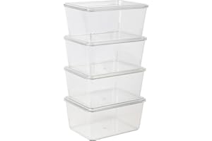 Martha Stewart Brody Plastic Storage Organizer Bins with Transparent Lids for Home Office, Kitchen, or Bathroom, 4 Pack, 6.75" x 5"