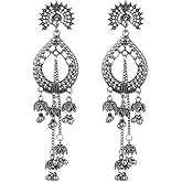 Boho Jhumka Jhumki Tassel Dangle Statement Earrings for Women Bohemian Peacock Long Bell Beads Chandelier Earring Ethnic Vintage Bollywood Gypsy Oxidized Traditional Indian Jewelry Gift
