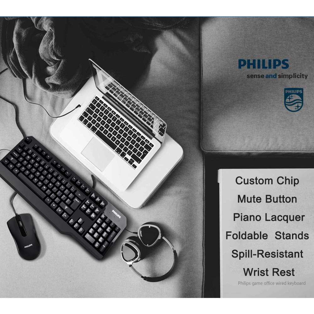 Philips Gaming Keyboard, USB Wired Ergonomic Mechanical Keyboard for PC, Laptop, Mac
