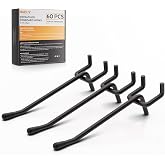 INCLY 60 Pack 4 Inch Black Pegboard Hooks, 1/4" Heavy Duty | Peg Board Shelving Hooks Accessories, Fit for 1/4" Pegboard, Garage, Crafts, Kitchen, Store, Peg Board Tool Hangers