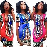 Orangesky Women Traditional African Print Dashiki Bodycon Short Sleeve Dress