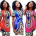 Orangesky Women Traditional African Print Dashiki Bodycon Short Sleeve Dress