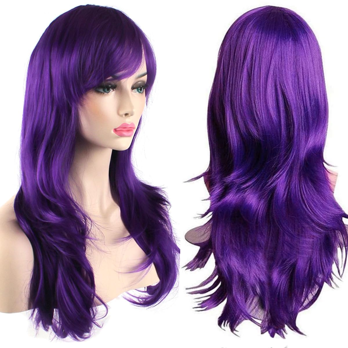 YEESHEDO 28" 70 cm Long Wavy Curly Hair Cosplay Wigs with Bangs for Women Girls Heat Resistant Synthetic Wig for Party Costume Anime Halloween (Purple) — image 1