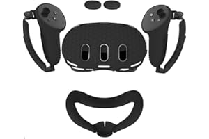 rokeblau VR Accessories for Meta Quest 3, VR Accessories Set Including Controllers Cover and Headset Cover and Face Cover and Rocker Cover, Soft and Comfy Silicone Material for Q3 VR Headset (Black)